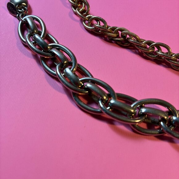 Two Bracelets Chain Link One is Chicos Silver Tone Chunky and Gold tone Bracelet - Picture 8 of 8